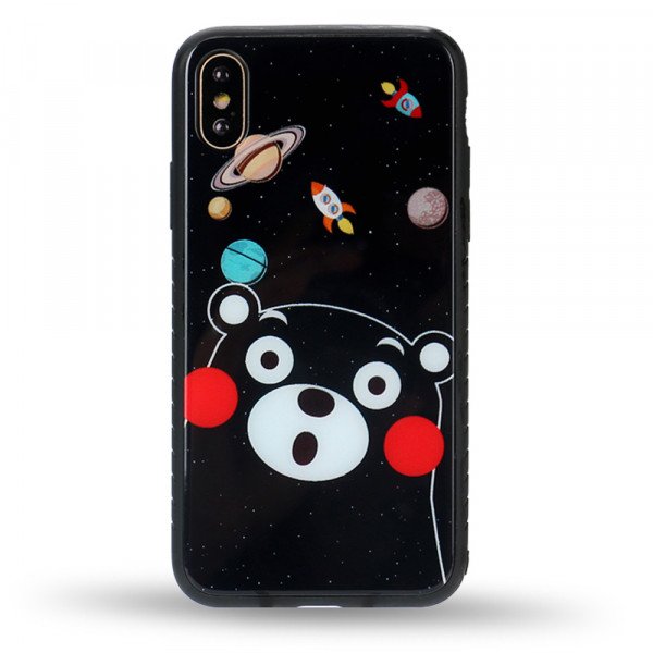 Wholesale iPhone XS / X Design Tempered Glass Hybrid Case (Space Bear)